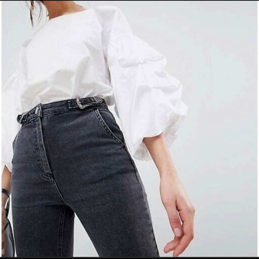 ASOS skinny high rise black jeans vintage belt